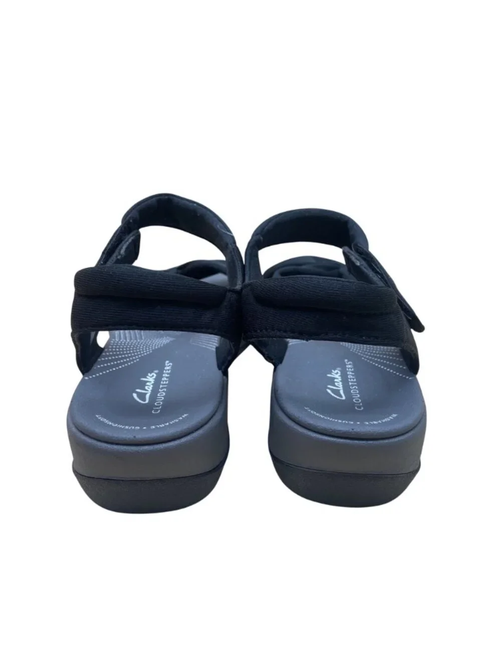 Clarks Women's Black Fabric Adhesive Strap Closure Bow Detail Sandals Size 7.5